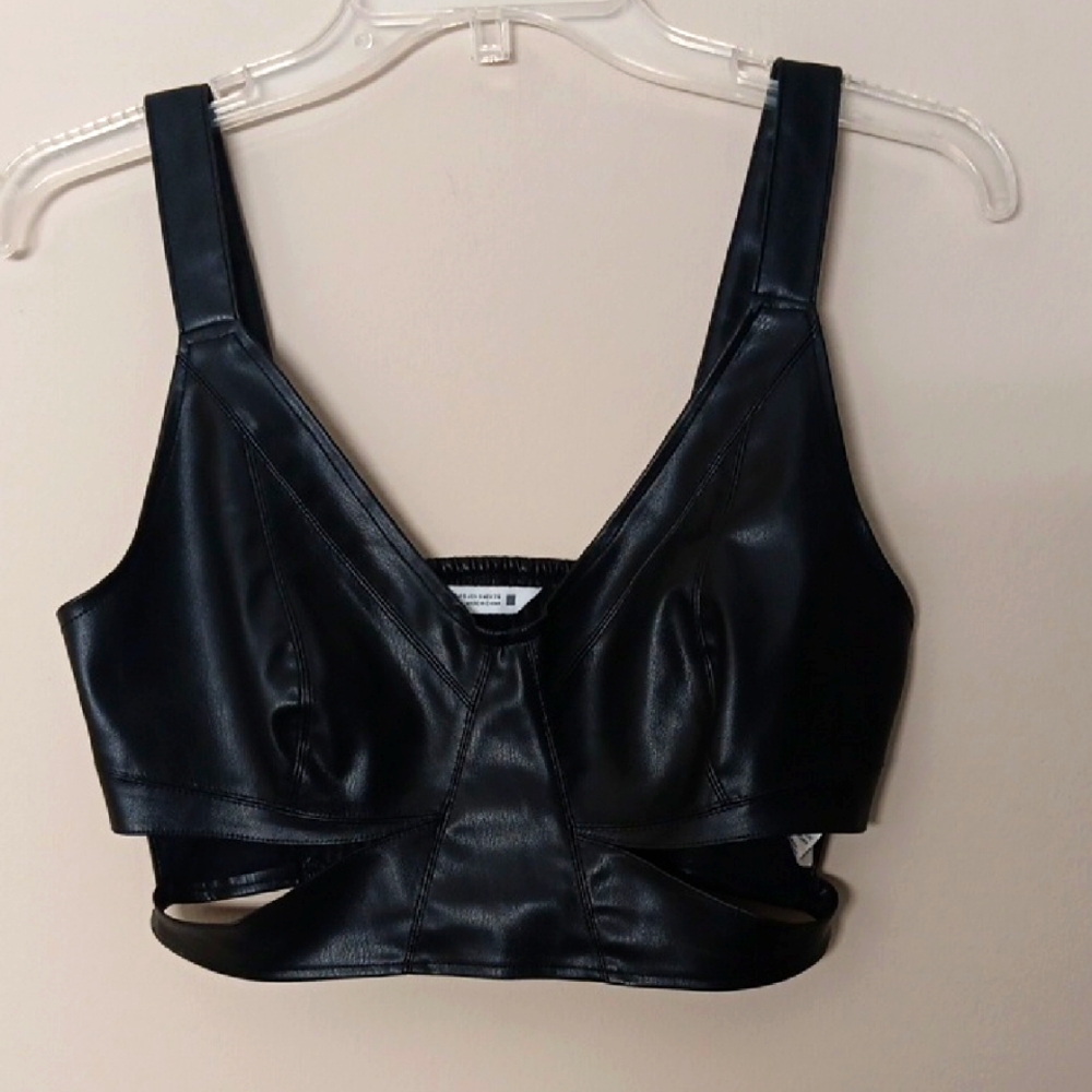 ZARA Faux Leather Cutout Crop Top,size S